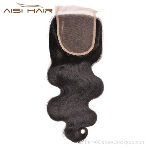 Aisi Hair Top Quality 14 Inch Long Body Wave 4X4 Lace Closure Brazilian Human Hair Extension For Women